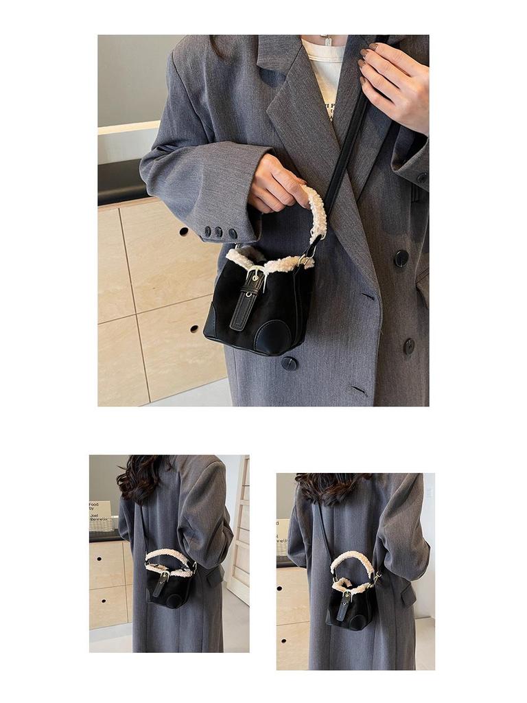 Y2K Retro Plush Crossbody Bucket Bag: Women's Mini Handbag with Frayed Edge, Versatile for Autumn and Winter