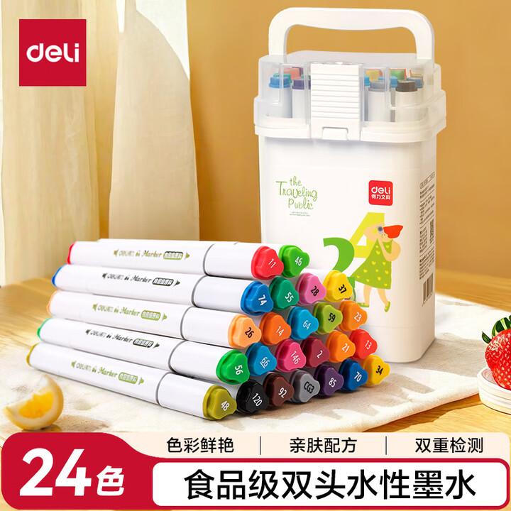 Deli Food Grade Mark Pen, Children's Fine Triangle Rod, Double Headed Water based Color Pen, Student Art Special Drawing