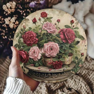 Room Decor Vintage Rose Elegance Aluminum Sign  Single Piece X Inch Metal Wall Decor for Indoor or Outdoor Home Tin Art for