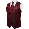 Mens Red Waistcoat Paisley Floral Vintage Vest Tie Set Wedding Formal Casual