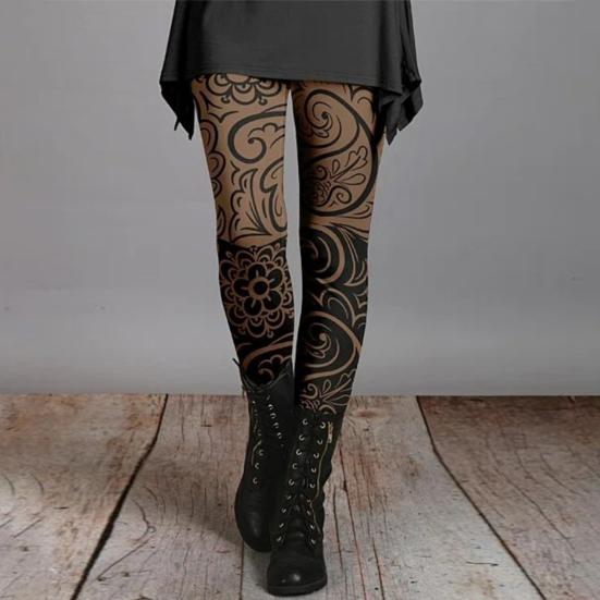 Kvinner Skinny Bukser Høst Vinter Vintage Etnisk stil Blomstertrykk Super Stretch Slim Fit Høy midje Dame Lange leggings Bukser Dameklær