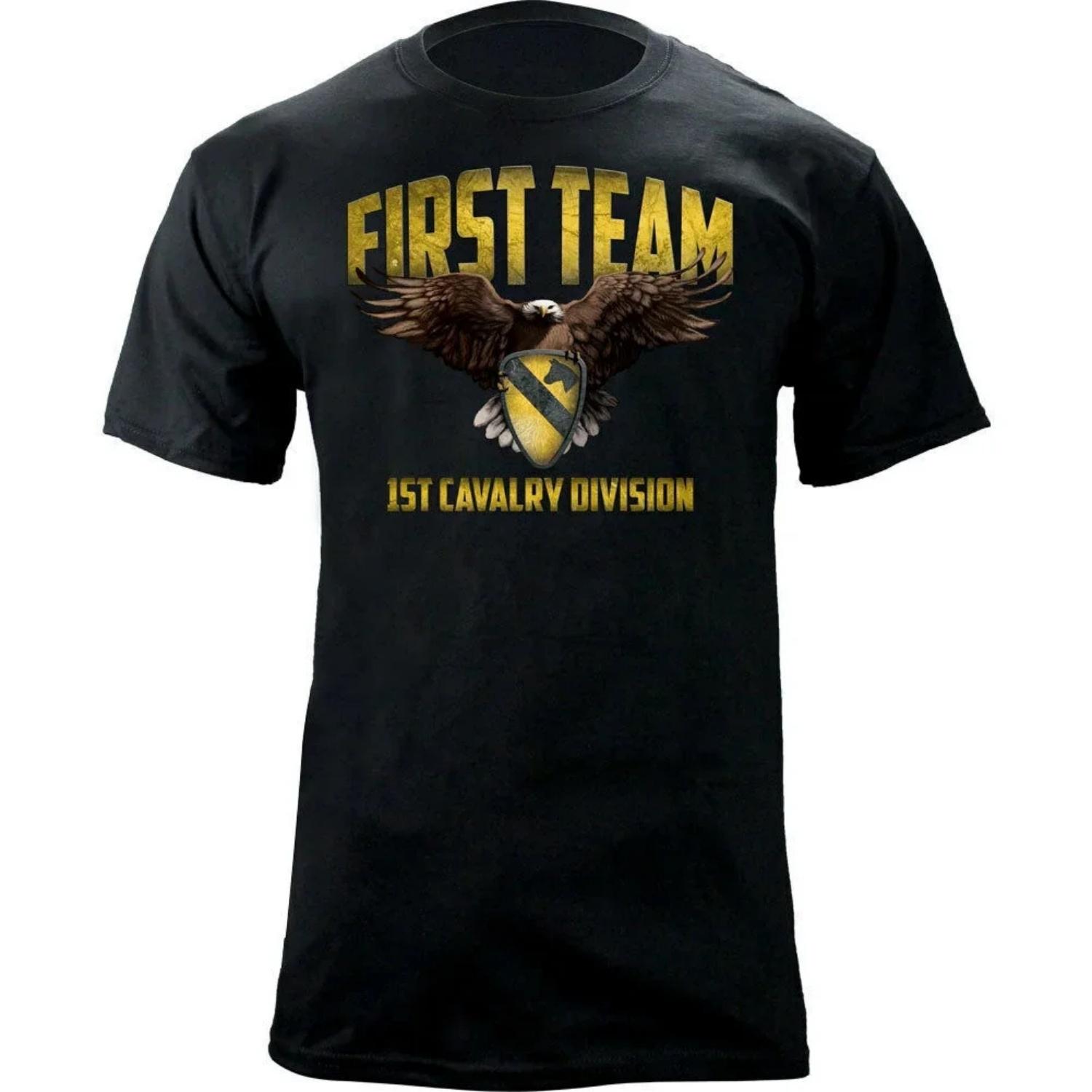 US Army First Cavalry Division Eagle and Shield Badge Veterans T-Shirt 100% Cotton O-Neck Short Sleeve Casual Mens T-shirt S чёрный