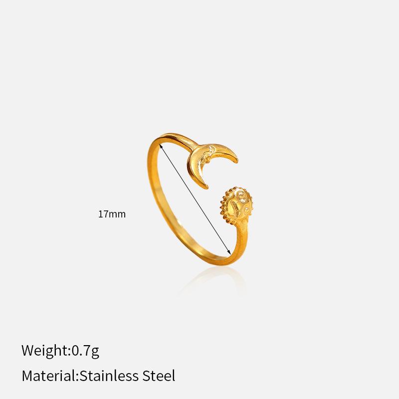 European and American sun and moon open ring retro personality stainless steel index finger ring light luxury titanium steel ring jewelry