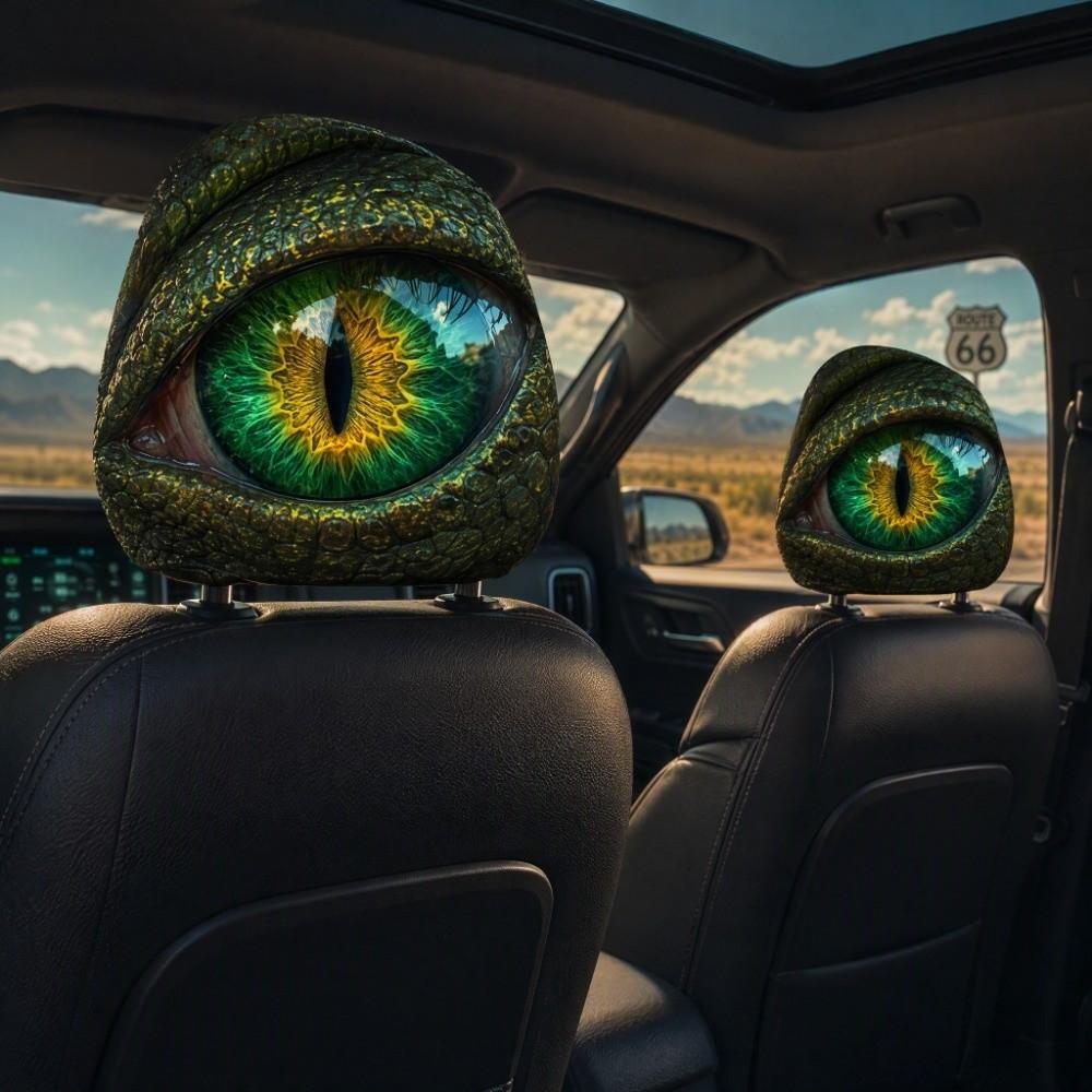 2PCS Simulation Dragon's Eye Car Pillowcase Car Seat Headcover Gift for Car Lover
