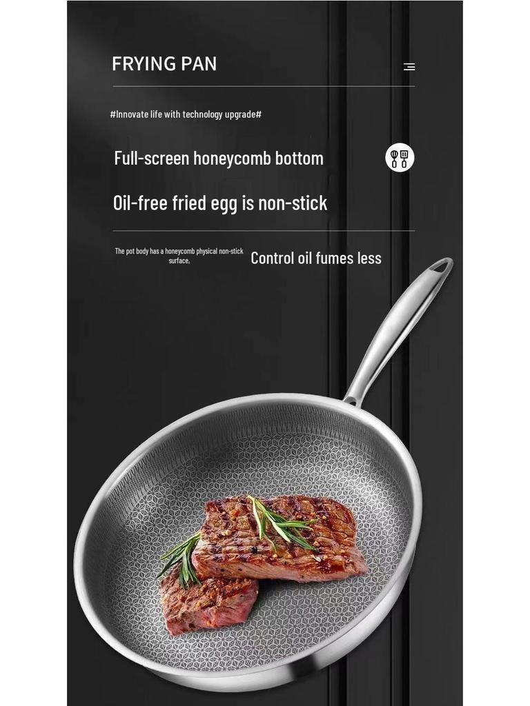 Non-Stick Stainless Steel Honeycomb Textured Frying and Stir-Frying Pan