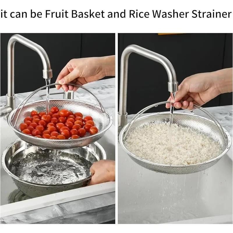 Stainless Steel Draining Basket Multifunctional All-In-One Pan Steamer Basket with Handle Easy Use Food Steamer Cooking Utensils