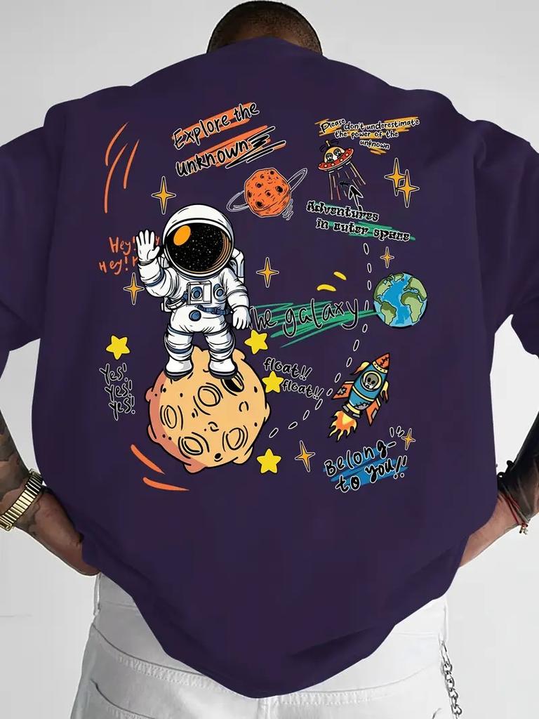 The 2025 Summer New Mens Tshirt Is a Casual and Fashionable Astronaut Print Breathable Mesh Outdoor Street Mens Wear