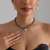 Temperament Exquisite Love Glass Bead Necklace Ins Sweet and Cool Hot Girl Style Necklace Earrings Set