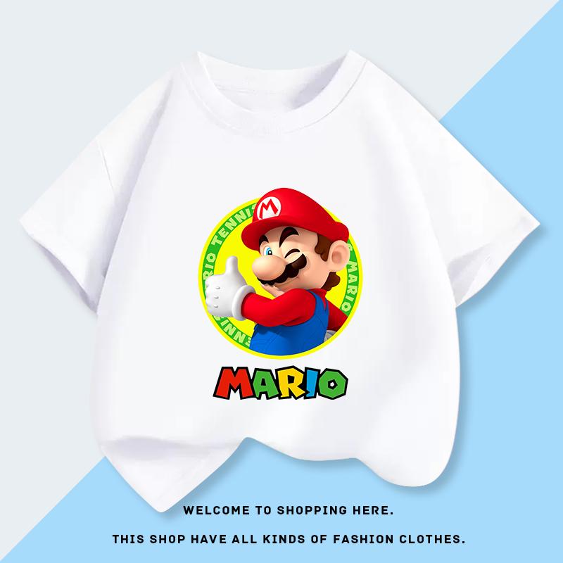 Super Mario Bros Childrens Cartoon Short Sleeved Tshirt Summer New Top
