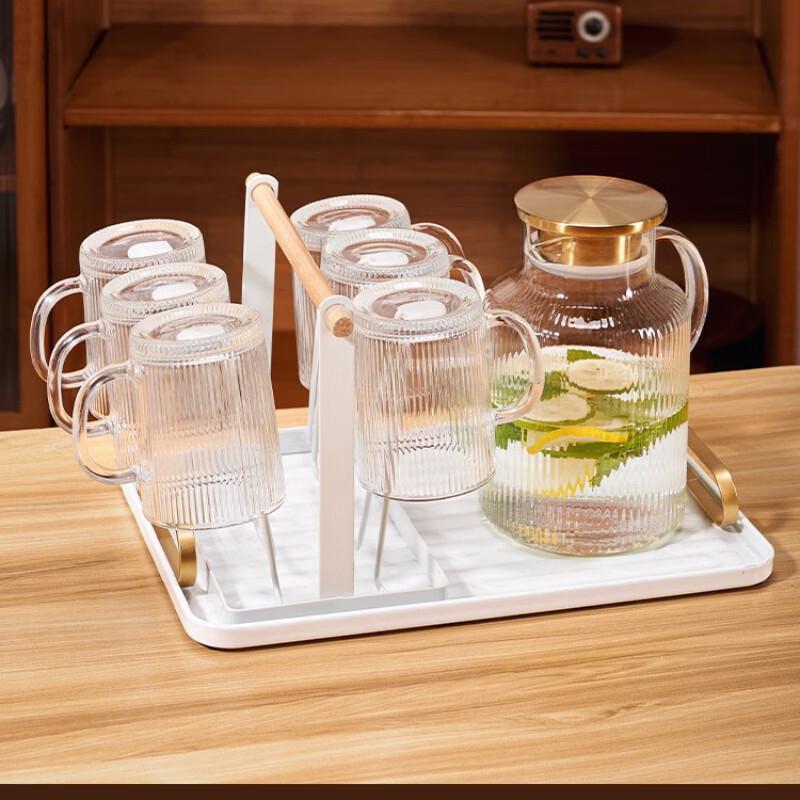 Shangqi Vertical Stripe Glass Pitcher & Cup Set