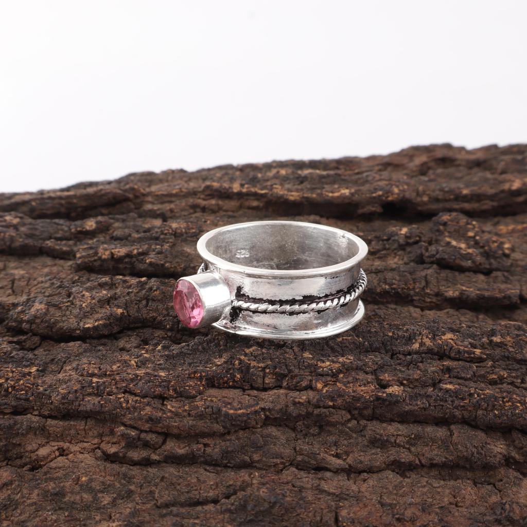 Pink Tourmaline Gemstone Ring, Handmade 925 Solid Sterling Silver Jewelry, Meditation Ring Jewelry For Women