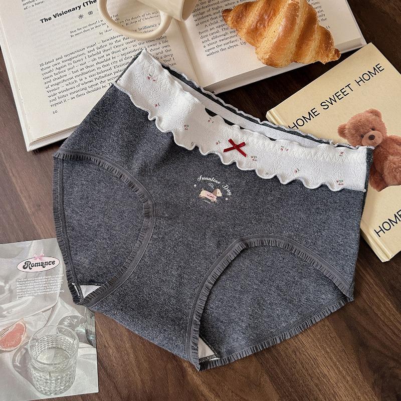 

Plus Size Sweet Briefs,antibacterial Mid-rise,pure Cotton Crotch Design Summer Women XL черный серый
