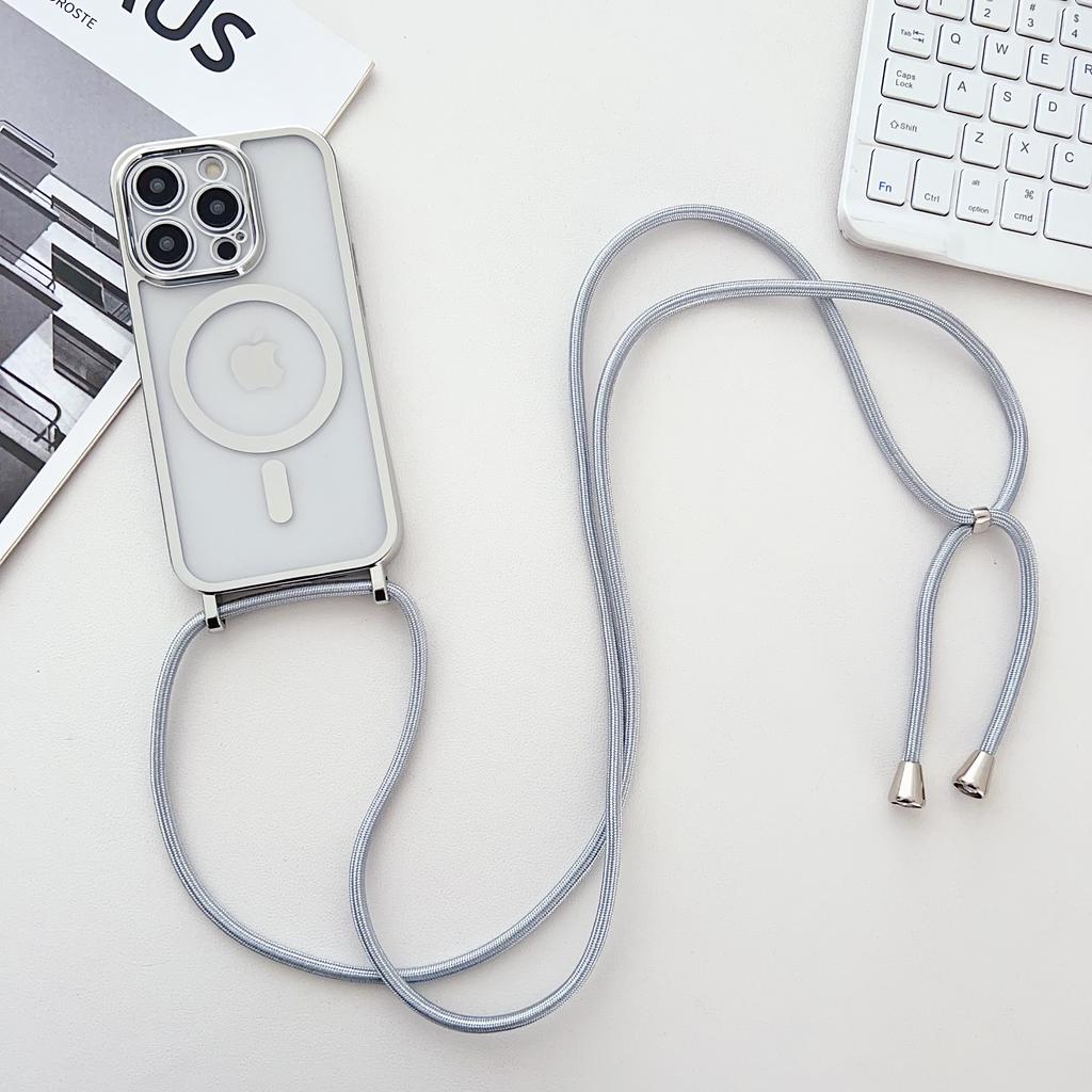 Etui na iPhone 16 Pro Max Kompatybilne z MagSafe Elektroplaterowany TPU Ochraniacz na Telefon z Długą Smyczą