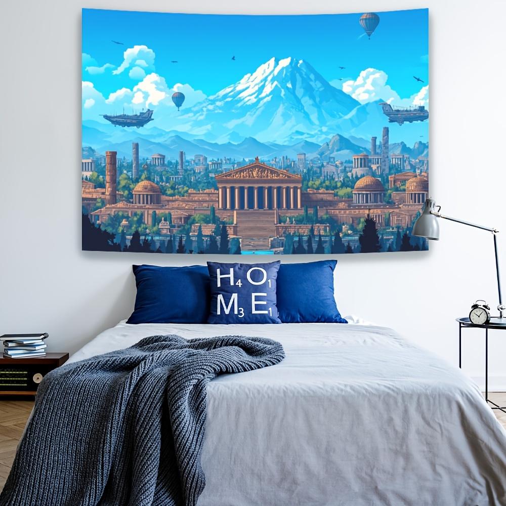 Elegant Greek-Inspired Cityscape Tapestry - Polyester, Featherless, No Power Needed - Ideal for Living Room, Bedroom, Office,