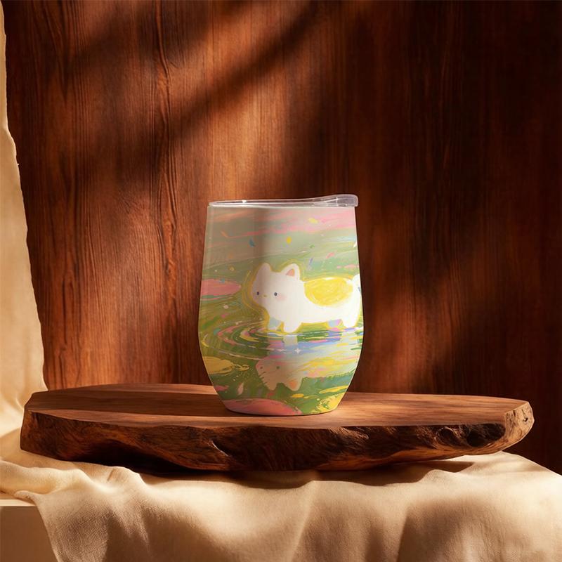 355ml Eggshell Cup Lotus Shallow Kitten Element Insulated Water Cup Egg Shaped Insulated Cup Wine Travel Cup U Shape Eggshell Cup 355ml Eggshell Cup