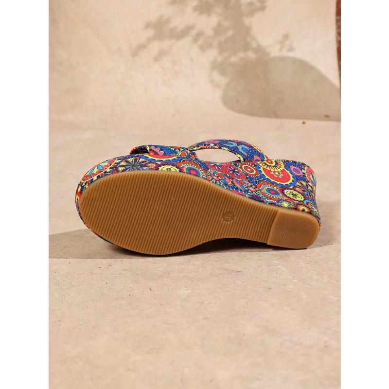 Summer New Large-Size Printed Ethnic Style Wedge Sandals – Thick Platform Chunky Slippers for Women