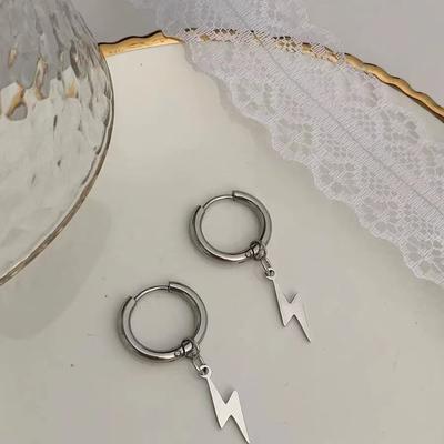 Lightning Pendant Drop Earrings Women Men Titanium Steel Gold Color Hoop Earrings Hip Hop Punk Jewelry Birthday Gift