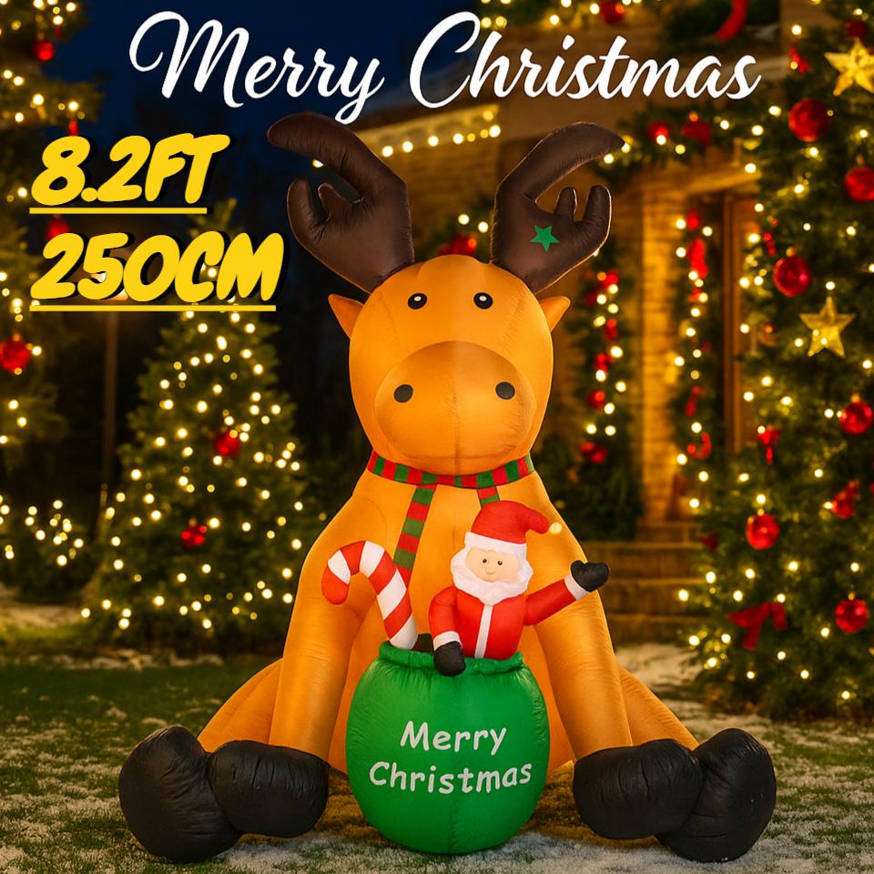 8.2FT Inflatable Toy Reindeer Candy Santa Claus Gift Bag LED Lit Xmas Yard Lawn Party Decoration Christmas Home Supplie Ornament