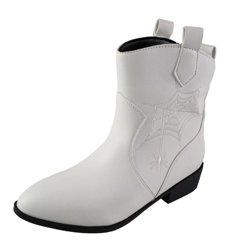 Damenstiefel für Herbst und Winter Spitz Zehen Quadratische Absätze Mid-calf Stickerei Retro Britischer Stil Stiefeletten