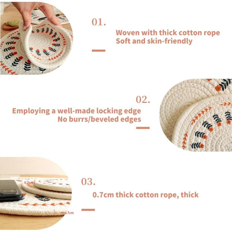 Set of 4 Use Friendly Round Tables Mats Portable Heat Insulated Tables Placemats Elegant Round Dining Cushion
