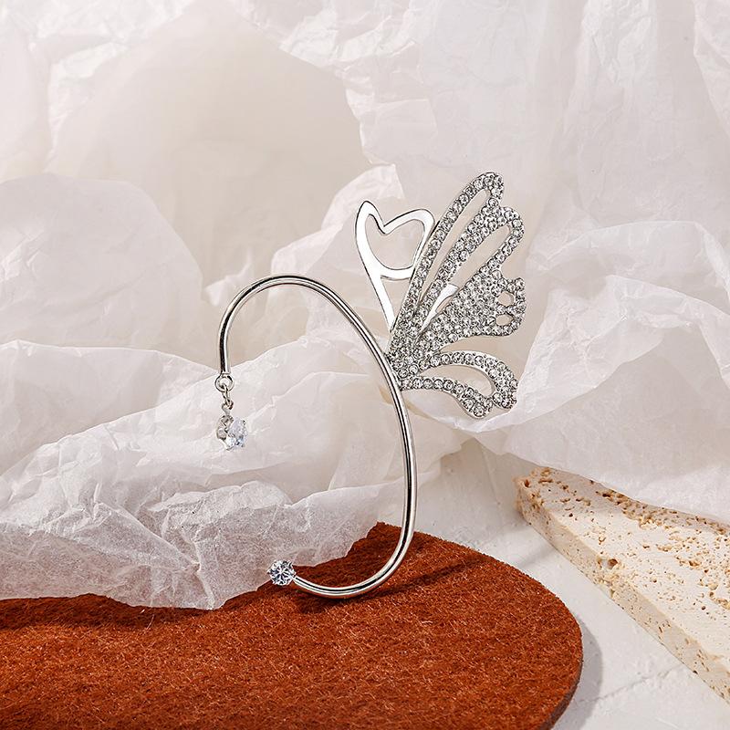 Personalized Integrated Earbone Clip Earrings, Asymmetrical Full-Drilled Butterfly Serpentine Earrings