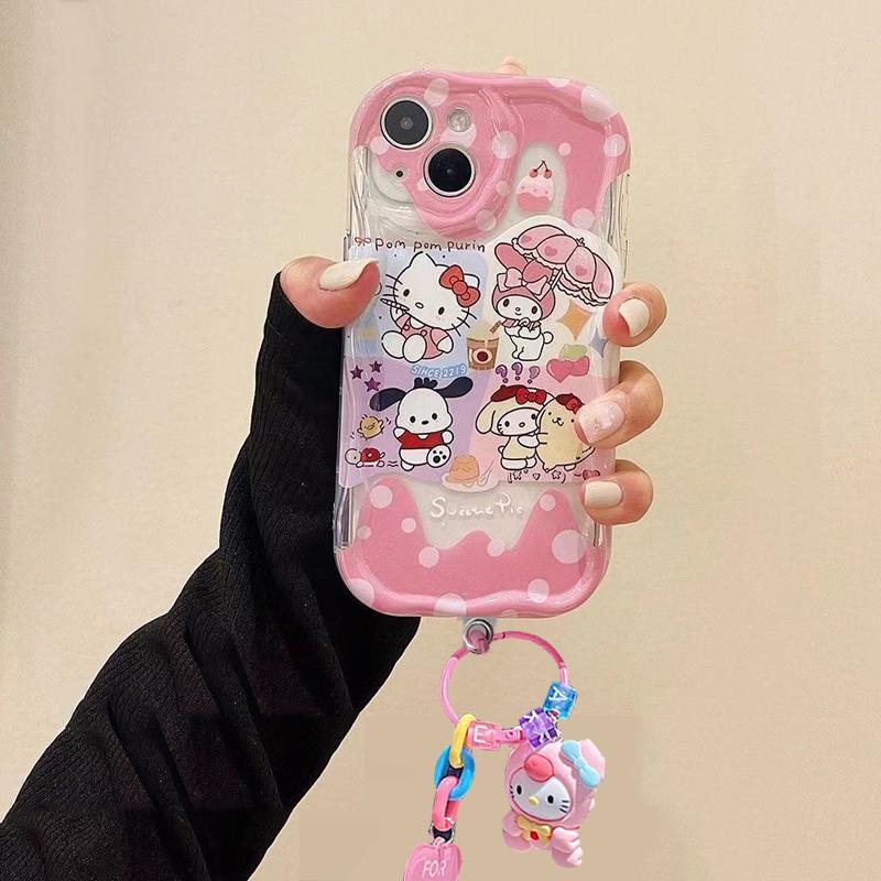 Cartoon Hello Kitty Bracket Pendant Case For OPPO Reno 15F 15 Pro 5G 14F 13F 12F 11F 14 13 12 11 Pro A6X A6 A5 Pro A60 5G Casing