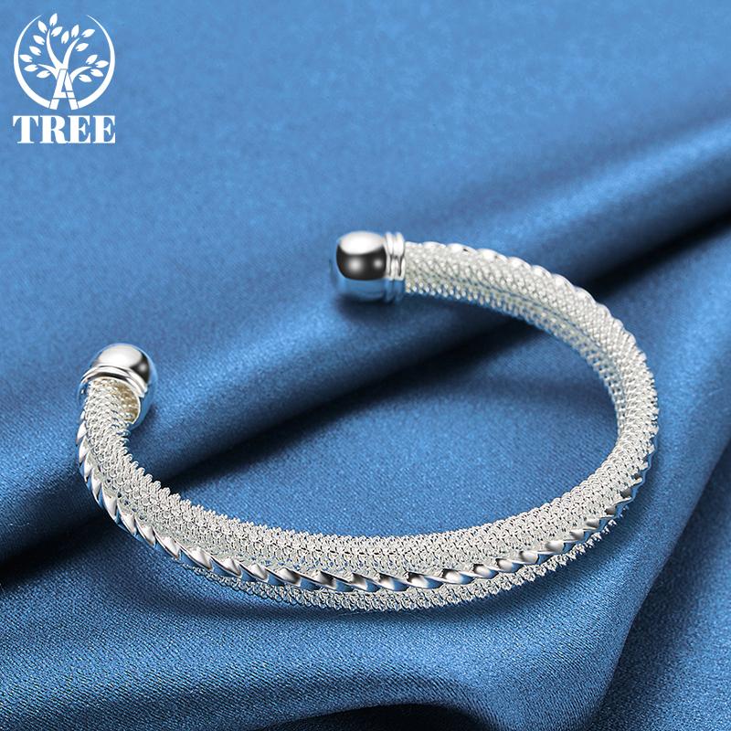 925 Sterling Silver Woven Mesh Bangle Bracelet Jewelry