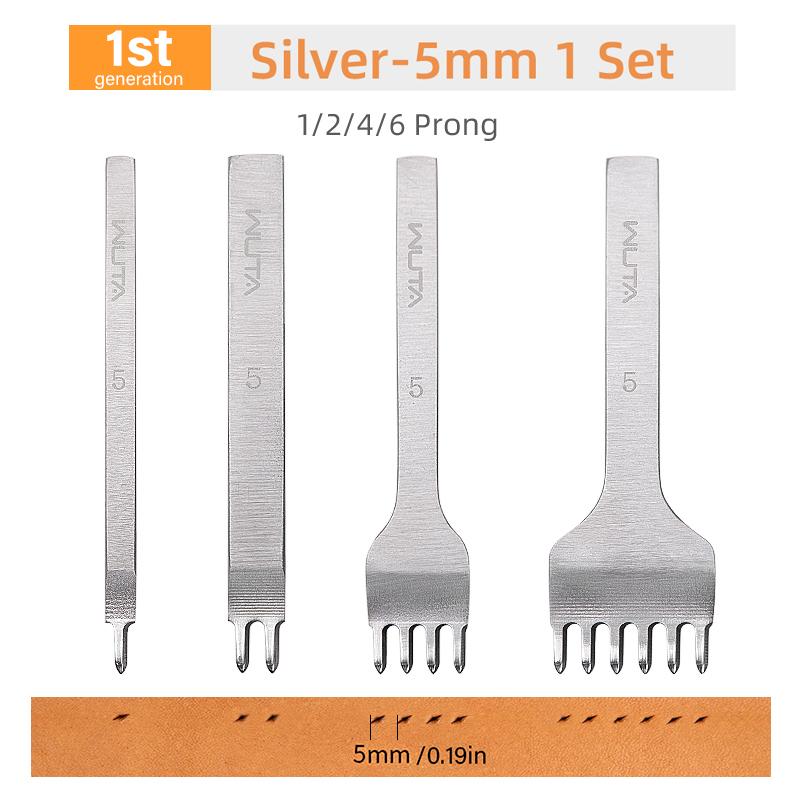 WUTA 1Set 4pz Strumento Base Scalpello per Pelle Punzone Diamantato Foro Punzone Cucitura Artigianato Pelle Strumenti 3/4/5/6mm 1-2-4-6 denti