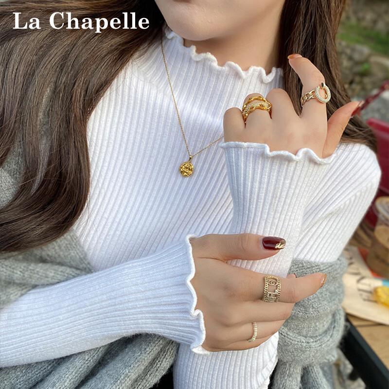 La Chapelle Women's Lettuce-Edge Knit Sweater