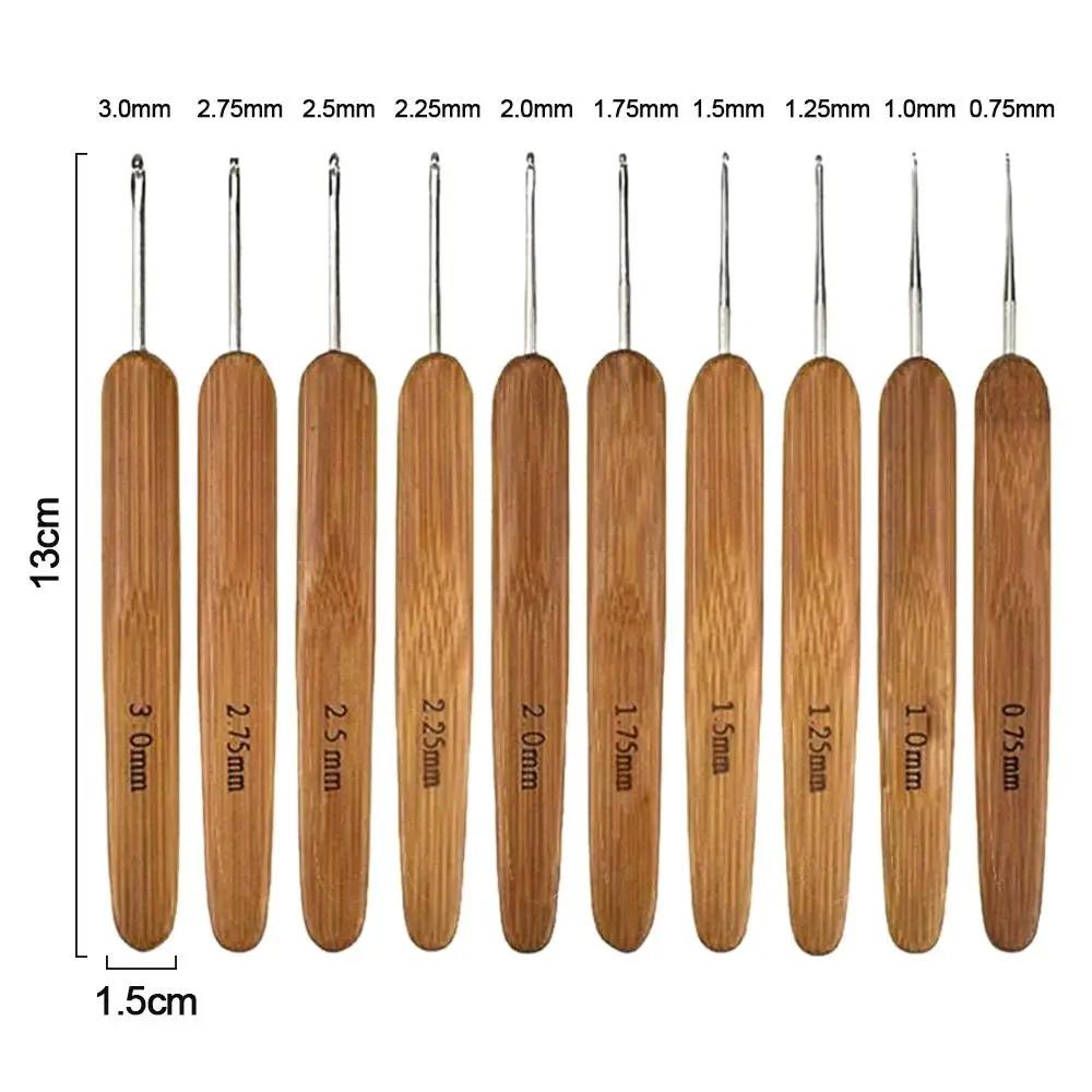 Crochet Hooks Ergonomic Crochet Bamboo Wooden Handle Crochet Hook Weave Yarn Craft DIY Sewing Tools for Fine Work Thin Yarn Lace