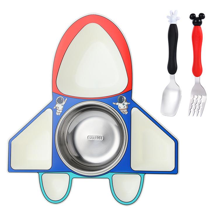 Children Airplane Dinner Plate 304 Stainless Steel Spoon Fruit Salad Plate Reusable Divided Dinner Plates For Kitchen Tableware