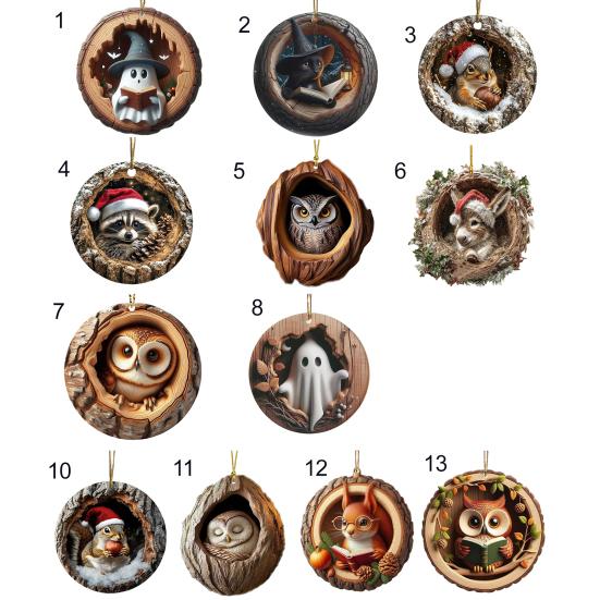 Animal Christmas Ornament 2D Flat Forest Animal Xmas Tree Ornament Acrylic Hanging Woodland Pendant for Garden Tree Home Decor