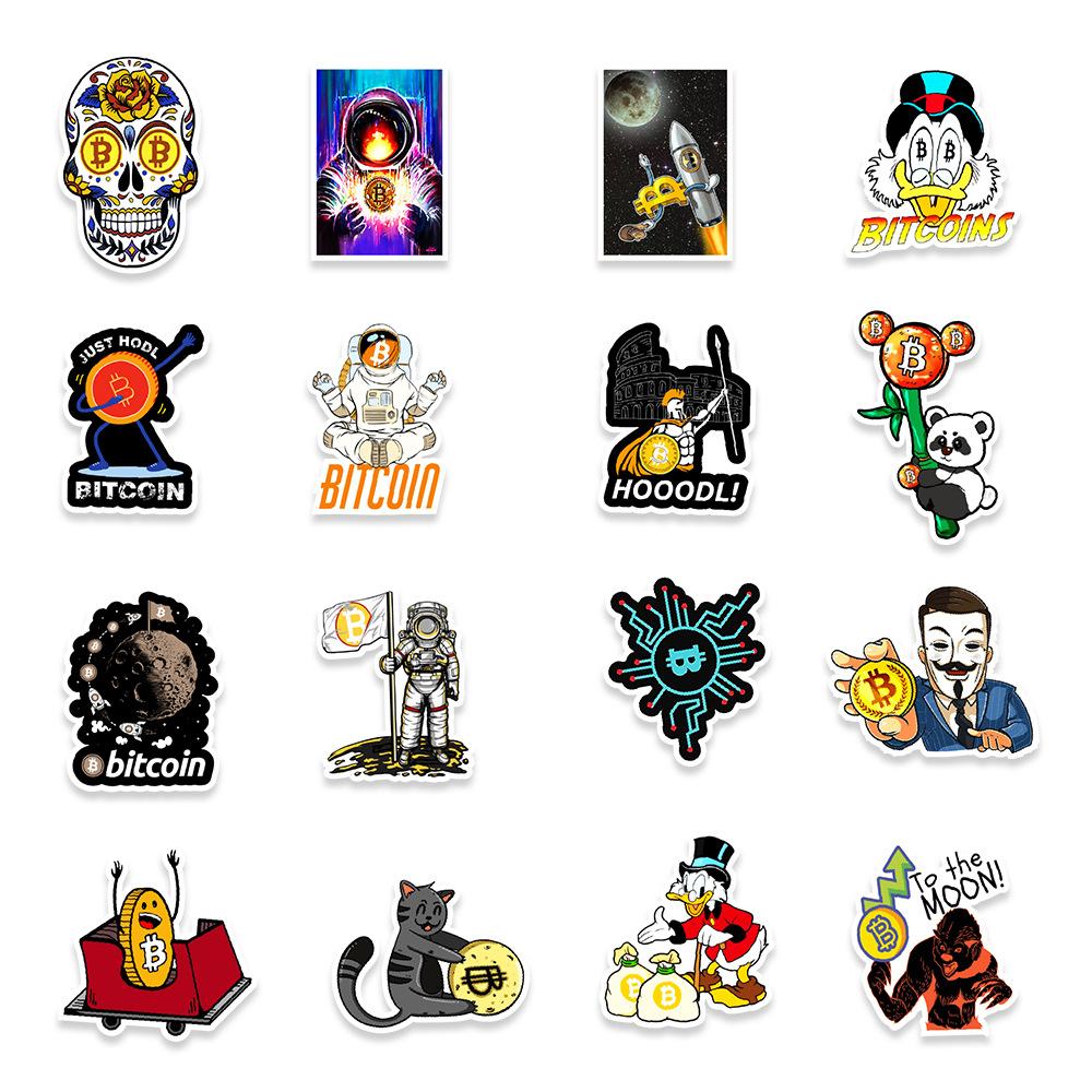 50 Crazy Bitcoin Graffiti Stickers Balance Car Refrigerator Wall Decoration Stickers