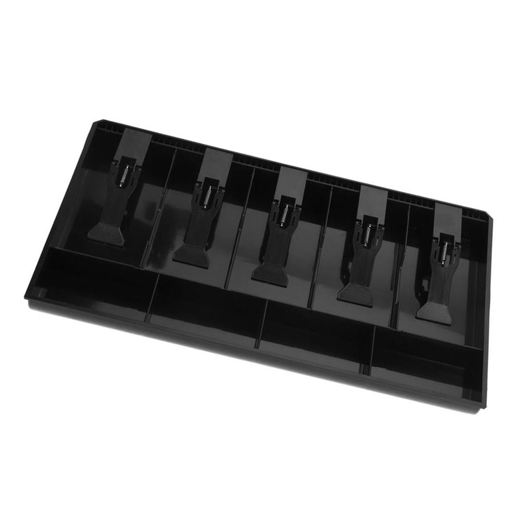 Five Grids Cash Drawer Register Insert Coin Tray Cashier Tidy Storage Safe Box (Black)