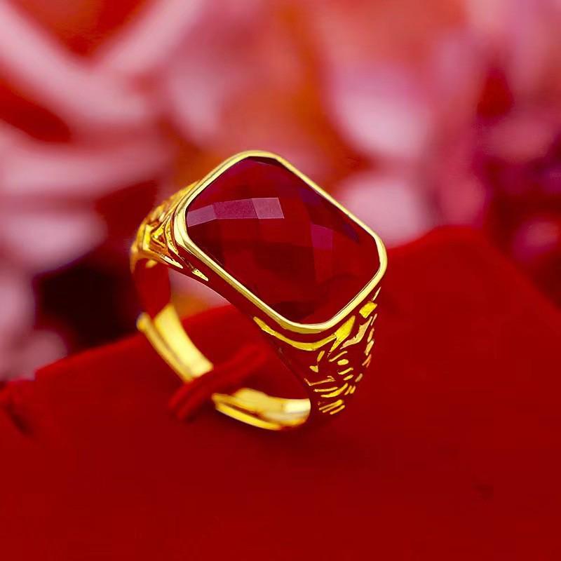 Generous Small Brass Gold-Plated Men s Ring with Obsidian Gold Sand Inlay