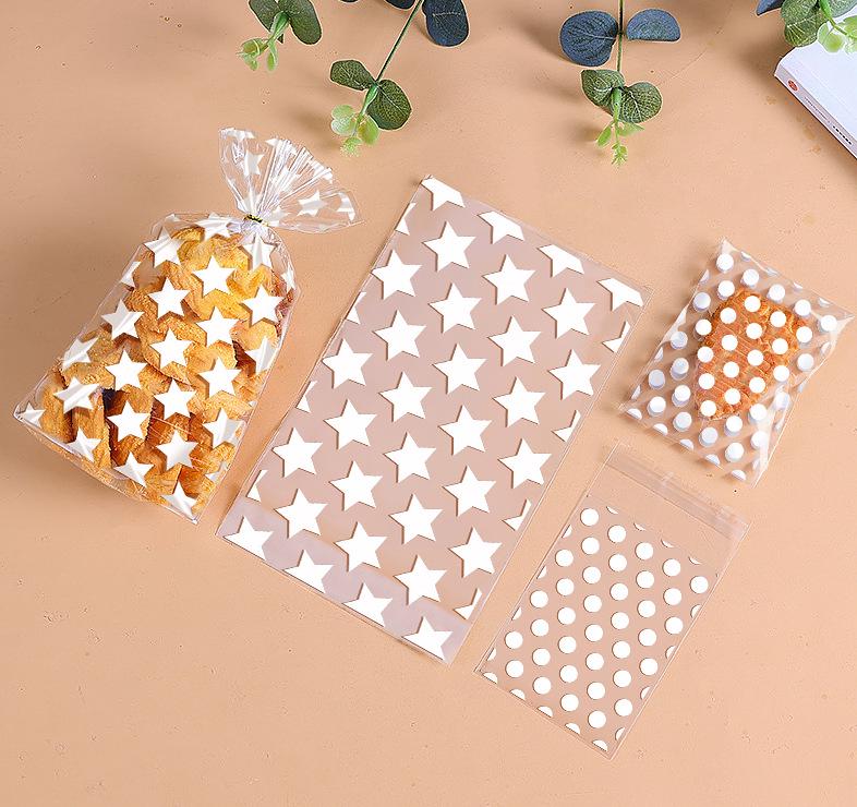 Gold Polka Dot Self-Adhesive Transparent Plastic Bags for Small Biscuits and Candy