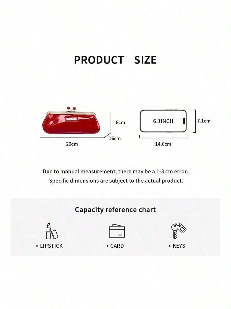 MIUMIU Glossy Red Patent Leather Makeup Bag Cherry Metal Clasp Portable Cosmetic Clutch Pouch for Women Travel