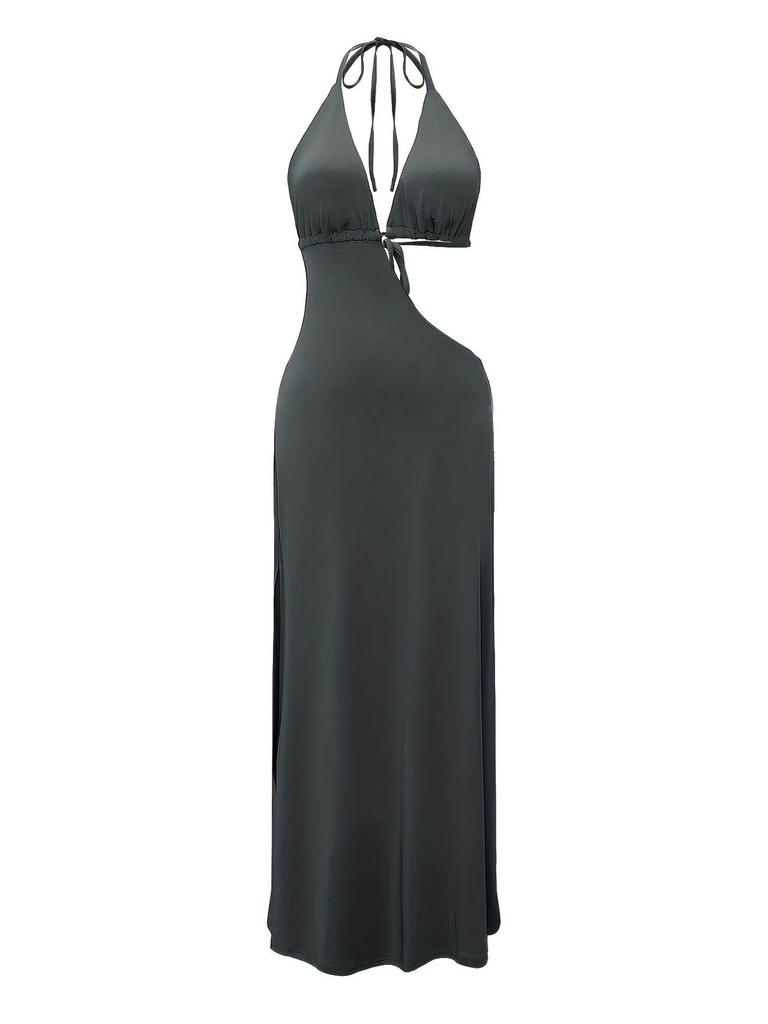 European & American Sexy Deep V Lace-Up Evening Dress for Women - French High-End Style
