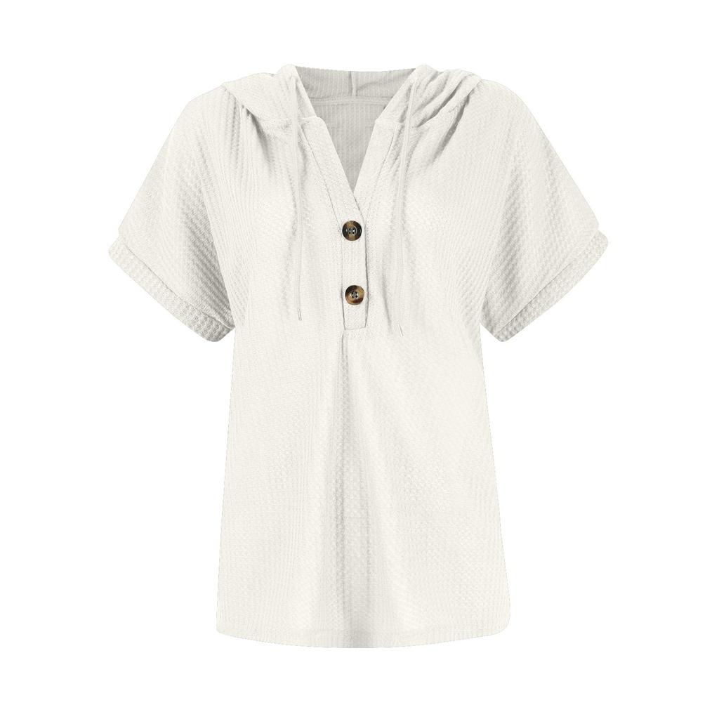 Spring And Summer New Women's Tops Color Buttons Fashionable Ladies Short Sleeves
