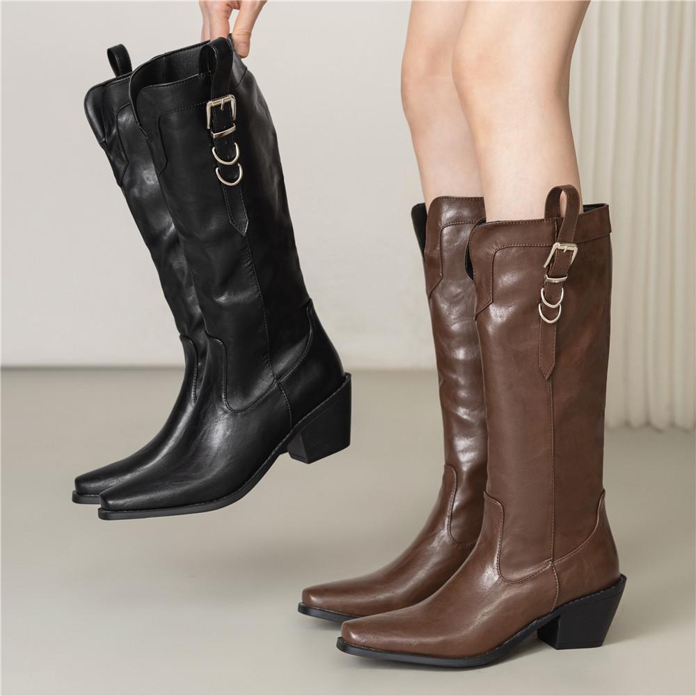 Pointed Toe Western Cowgirl Chelsea Ankle Boots Shoes Women Cossacks Cowboy Boats Wedges Femal Botas Mujer Size35-46 Black Brown