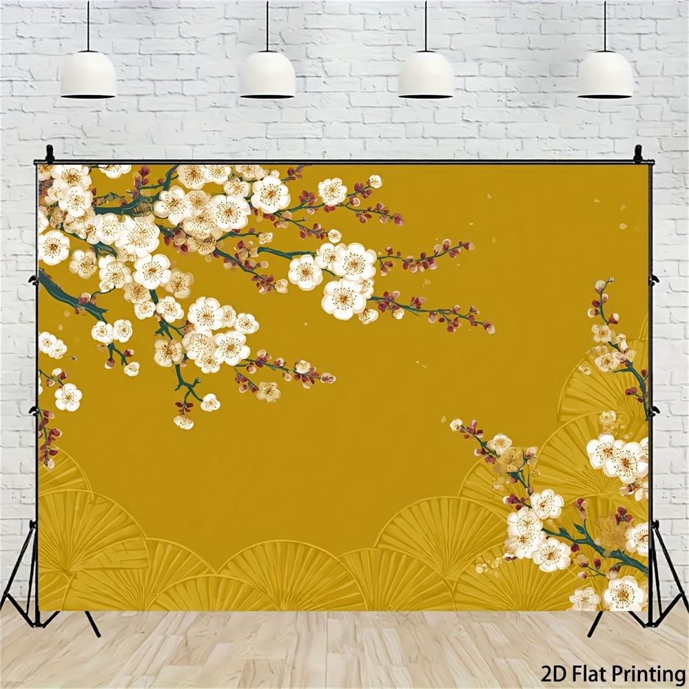 2D plane, 1 piece of golden flower background fabric, suitable for bedroom, living room and Christmas party decoration