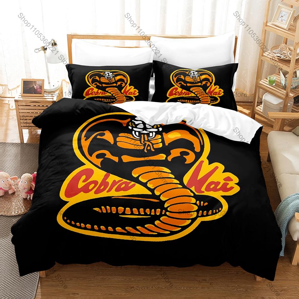 Cobra Kai Karate Kid Bedding Set 3Pcs Duvet Cover Pillowcase Retro 80s Movie Fans Bedroom Decor