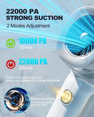 Portable Car Vacuum 22000Pa, Cordless 4-in-1, 120W Brushless Motor, Type-C Charge, Multi-Nozzles for Car/Home/Office/Pet (Bright