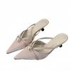 2025 Spring and Autumn New Fashion Versatile Pointed Satin Pearl High Heels French Elegant Strap Combination