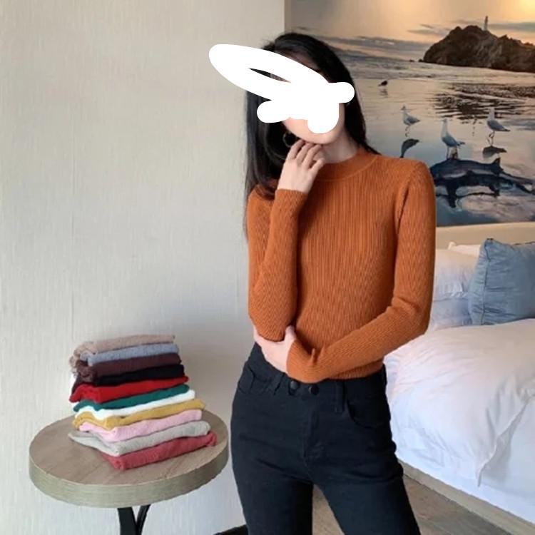 Women's Slim Fit Knitted Sweaters: 2023 Autumn/Winter Long-Sleeve Half-High Collar Inner Layer Shirt
