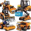 Engineering Vehicle Model Building Blocks Technical Forklift Road Roller Crane Truck Wheel Excavator Mechanical Construction Toy