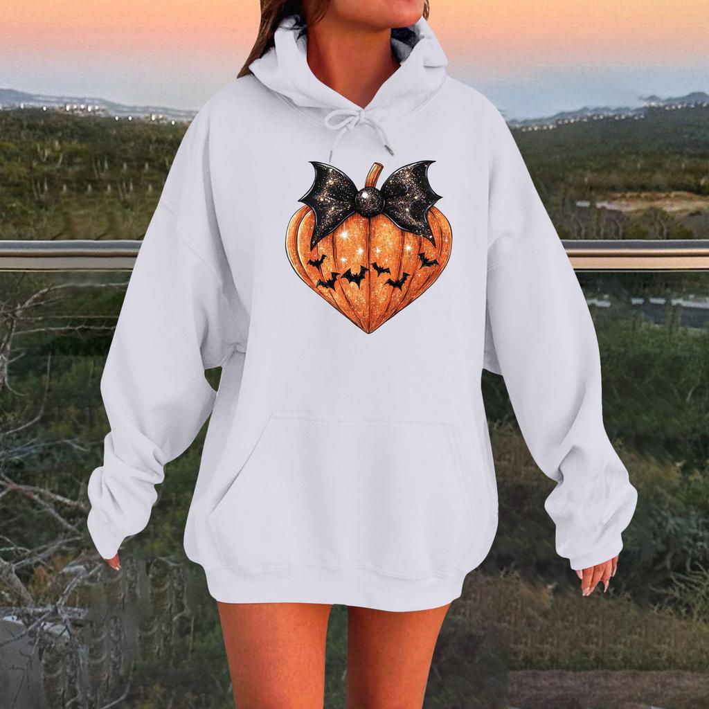 Women's Long-sleeved  Oversized Dropped Shoulder Sleeves Women's Hooded Halloween Print Plush Sweatshirt