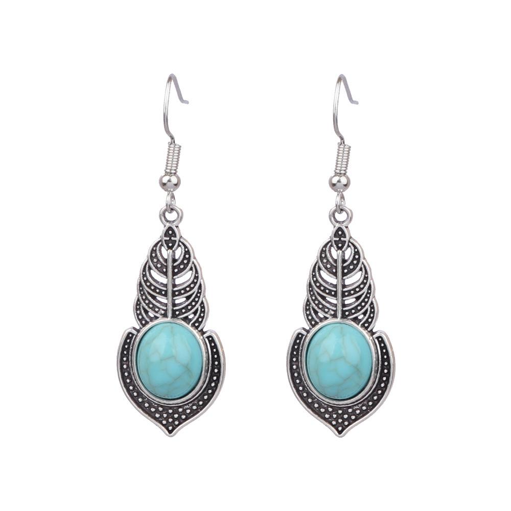 Ethnic Vintage Blue Beads Waterdrop Round Earrings for Women Boho Creative Geometric Silver Color Dangle Earrings Jhumka Jewelry