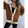 Color Blocking Cardigan V-neck Sweater Women's Loose Knitted Coat Large Size Knitwear Soft Fabric Warm Comfortable Harajuku Style Autumn Winter