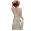 Sweet small flying sleeves floral dress gentle wind dress women's summer niche temperament slim ruffle edge a word long dress
